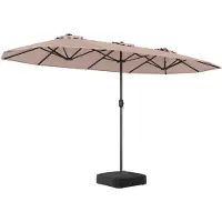 Costway Ombrellone da esterno rettangolare con maniglia a manovella scorrevole 12 stecche resistenti e 2 sacchi di sabbia, Ombrellone doppio da giardino Marrone