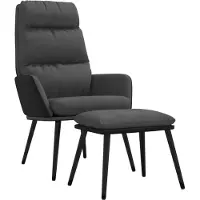 Syfax Poltrona Relax e Sgabello Grigio Scuro in Tessuto e Pelle finta