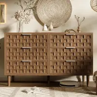 Merax Mobile contenitore con 6 cassetti e maniglie in metallo, design "cioccolato waffle", mobile portaoggetti in stile mid-century per soggiorno o ingresso, aspetto effetto legno di quercia