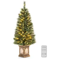 Costway Albero di Natale artificiale con aghi di pino 116 punte di ramo 100 luci LED, Albero di Natale da 120cm