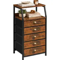 Relaxdays Comodino , dimensioni: 110x40x29 cm, 5 cassetti in tessuto, metallo, MDF, ideale per ingresso o camera da letto, comodino in tessuto, colore marrone/nero