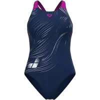 Arena Women's Foliage Swimsuit V Back Lb Costume intero Donna (40, blu)