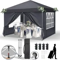 Sonstiges Padiglione pop-up 3x3 metri, impermeabile, con protezione UV 50+, color grigio scuro, completo di 4 pannelli laterali