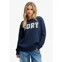 Superdry per donna. W6110766A Maglione Heritage con intarsio blu marino (L), Casual, Cotone, Navy