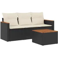 vidaXL Set di divani da giardino 4 pezzi con cuscini in polirattan nero