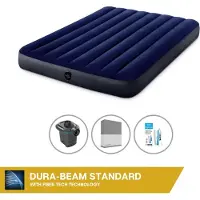 Intex Letto gonfiabile - 2 persone - 137 x 191 x 25 cm - Blu + pompa elettrica - 650 litri/min + lenzuolo di ricambio antracite + kit di riparazione