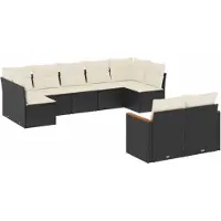 vidaXL Set di divani da giardino da 9 pezzi con cuscini in polirattan nero