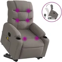vidaXL Poltrona per massaggi con ausilio per la risalita Tessuto Taupe