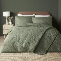 Merkloos Solidchoice - Set di lenzuola con copripiumino color kaki con motivo a foglie, 140 x 200 cm