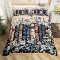 Merkloos Elzusha - Set di lenzuola matrimoniali vintage con motivo a libri