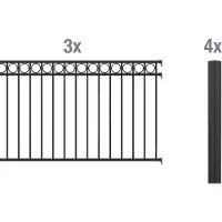 Alberts 510909 Set completo di recinzione Circle, per l'installazione nel calcestruzzo, nero opaco, altezza 100 cm, lunghezza 6 m