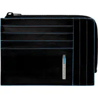 Piquadro Blue Square Custodia per carta di credito Protezione RFID Vera Pelle 12 cm Scatola regalo nero