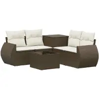 vidaXL Set di divani da esterno, 6 pezzi, marrone e crema, in rattan sintetico e acciaio