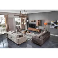 Xl Moebel Gmbh Set di divani Divano a 3+3+1 posti Divano in tessuto Poltrona Divani moderni Marrone
