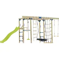 Axi Boris Struttura per arrampicata in legno con scivolo verde chiaro | Struttura per arrampicata attrezzata per bambini con diverse altalene, trapezio, reti per arrampicata e barre parallele