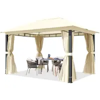 TOOLPORT Gazebo giardino 3x4 m, pali in alluminio, telo tetto ca. 220g/m² beige - con pannelli laterali e zanzariere