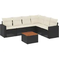 vidaXL Set di divani da giardino 7 pezzi con cuscini in polirattan nero