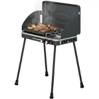 Outsunny Barbecue a gas portatile a 2 fuochi da 7 kW, barbecue da tavolo 2 in 1 con funzione di cottura arrosto