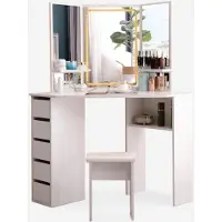 LLB Living Life Bed Comodino angolare a 3 specchi con luce LED, sgabello e cassetti Elettra