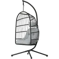 Outsunny Poltrona sospesa con struttura pieghevole, cesto sospeso in polyrattan con cuscini