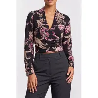 Guess Marciano GUESS Denise V Neck Wrap L Floral Paisley Black Taglia: 40 | Maglie a manica lunga Outlet | Donna | Nero