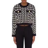 Moschino Cropped Pullover In Morphed Houndstooth Stretch Knit White Taglia: 38 | Maglie a manica lunga Outlet | Donna | Bianco