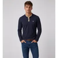 GUESS per uomo. M6BP11K6203 Polo testurizzato a maniche lunghe blu marino (XL), Casual, Poliestere, Manica lunga, Navy