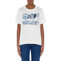 Moschino T-shirt In Jersey Denim Peace & Love White Taglia: S | Maglie Sportivi Outlet | Donna | Blu
