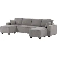 HOMCOM Divano ad angolo da 311 cm, 4 posti con doppia chaise longue, cuscini, grigio chiaro