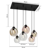 TK Lighting Lampada a sospensione Cubus, 74 cm, a 6 luci, trasparente/miele/marrone, vetro
