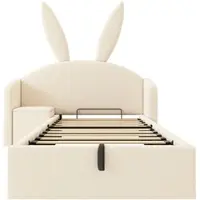 STILVORA Letto imbottito 90x190 cm con testiera a orecchie di coniglio, letto con contenitore idraulico, lettino per bambini con comodino, velluto beige