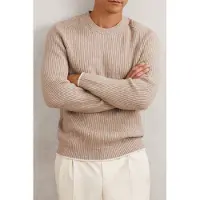 Reiss Ls Crew Brushed Wool Ribbed Jumper Oatmeal Brown Taglia: XL | Maglioni a maglia Outlet | Uomo | Marrone