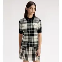 Fred perry per donna. K3157 Polo in maglia di tartan bouclé bianco, nero (8UK=36), Casual, Cotone, Manica corta