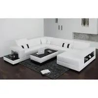AEA Divano angolare, divano, divano letto, imbottitura, angolo salotto, divani angolari in pelle, set di divani, forma a "U", colore bianco