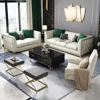 AEA Sofa Polster Sitz Couch Garnitur Leder Wohnzimmer Sofas Set 3tlg Hocker 3+2+1