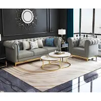 AEA Chesterfield Edelstahl Couch Sitz Garnitur Leder Wohnzimmer Polster Sofa 3+2