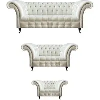 AEA Weiße Chesterfield Textilsofas Wohnzimmer Sofagarnitur Designer Set 3tlg