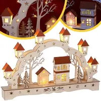 Monzana Addobbo Natalizio Legno Luci Natale Led Batteria Timer Villaggio Natalizio Decorazioni Natalizie