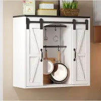OKWISH Armadio a muro multifunzionale con ripiani aperti e 2 ante scorrevoli, mobili da bagno con ripiani interni regolabili, mensole a parete in bianco