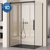Doporro Box Doccia 75x150x195cm, Cabina Doccia Angolare con Porta Scorrevole Soft-close Vetro di Sicurezza ESG Vetro Trasparente Incluso Rivestimento Ravenna12K-Plus, Nero