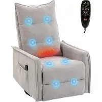 HOMCOM Poltrona Relax Massaggiante e Reclinabile con Telecomando e Poggiapiedi, 71x93x99 cm, in Ciniglia Grigio Chiaro