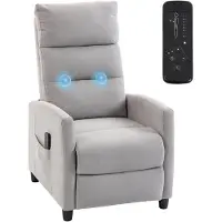 HOMCOM Poltrona Massaggiante e Reclinabile a 160¡ã con Poggiapiedi e Telecomando, 66x91x108 cm, in Ciniglia Grigio Chiaro