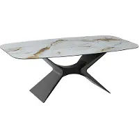 STONES Tavolo Fisso Atlas 220x110 cm, Top in Vetroceramica su Vetro Calacatta Oro Lucido, Struttura in Metallo Antracite - Stile Raffinato Moderno