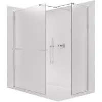 CERANO Pannello doccia angolare Walk-in Onyx T, destro/sinistro - 8 mm - profilo quadrato + ripiano/portasciugamani - cromo, vetro opaco - 140x70x200 cm