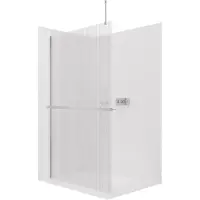 CERANO Pannello doccia angolare Walk-in Onyx Top Round, 8 mm, montaggio a sinistra/destra, colonna rotonda + ripiano/portasciugamani, cromo, vetro smerigliato, 160x200 cm