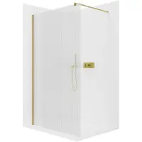 CERANO - Box doccia Walk-in Onyx Round L/P - 8 mm - montante rotondo - dorato, vetro rigato - 90x200 cm