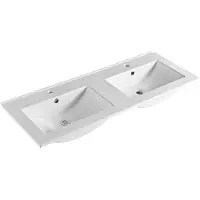 Sonstige Verlage Mereo Keramika - Lavabo doppio Slim, 1210x460 mm, con troppopieno, fori per rubinetti, bianco UC12146D