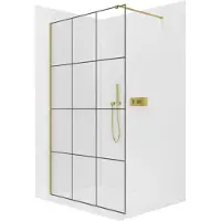 CERANO - Box doccia Walk-in Onyx Cube L/P - 8 mm - montante squadrato - dorato, vetro industriale - 130x200 cm