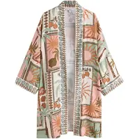 Next Kimono verde chiaro / mandarino / rosa / bianco lana