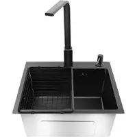 StarTech.com Lavello da cucina o per la lavanderia - Lavello singolo con rubinetteria - Acciaio inossidabile 201 - Rettangolare - Lavello da appoggio - Miscelatore girevole a 360° - Nero